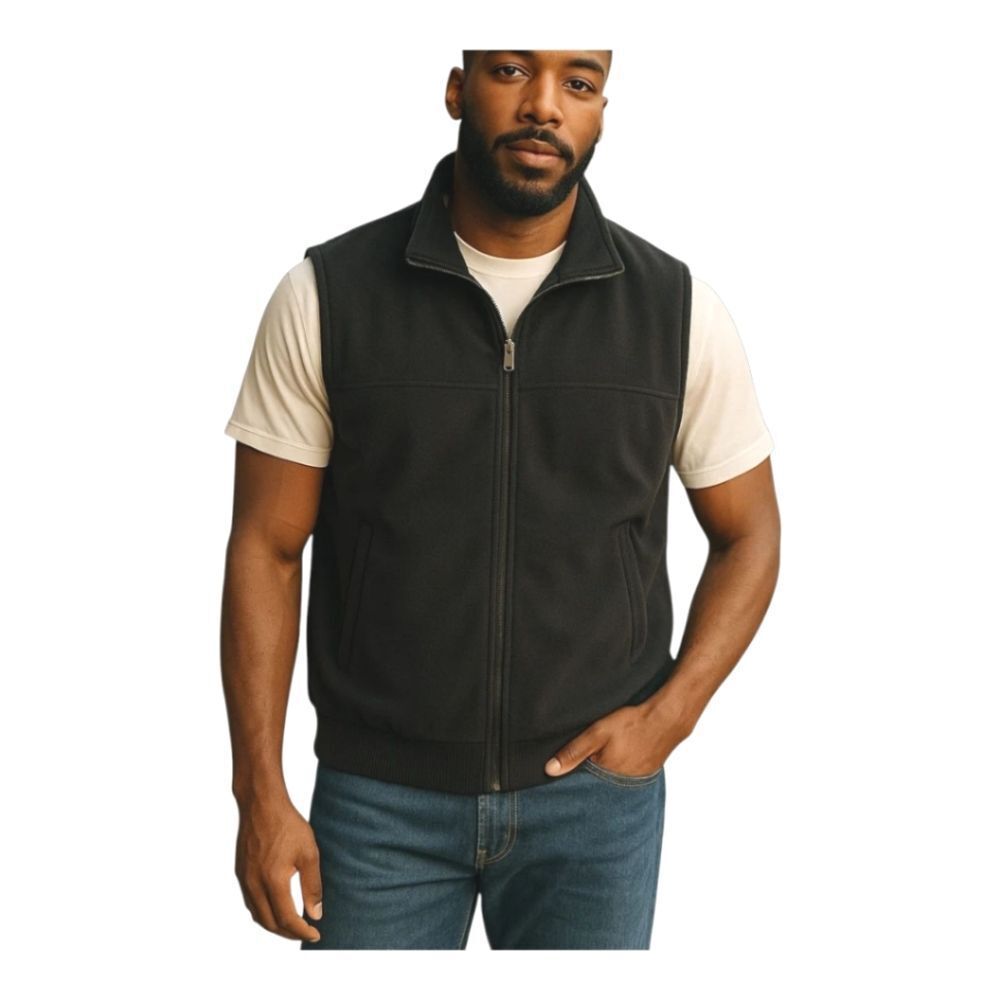 Austin Reed London Wool Cashmere Full Zip Vest with Pockets Men's Large Black